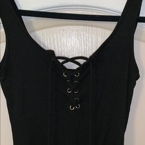 American Eagle Black Lace-up Bodysuit